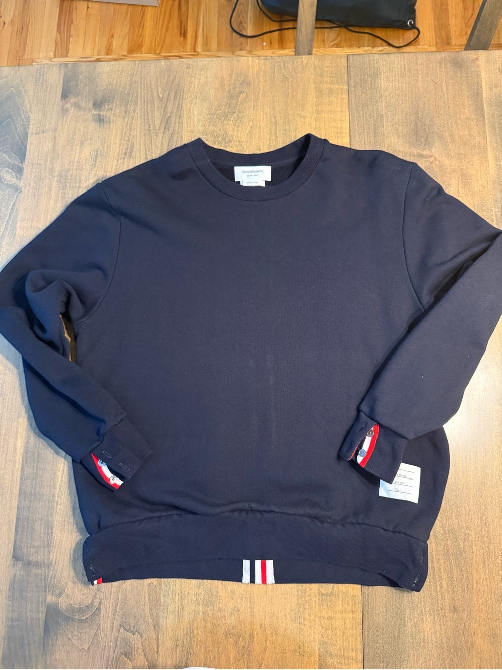 Thom Browne Navy Crewneck with Tricolor Trim